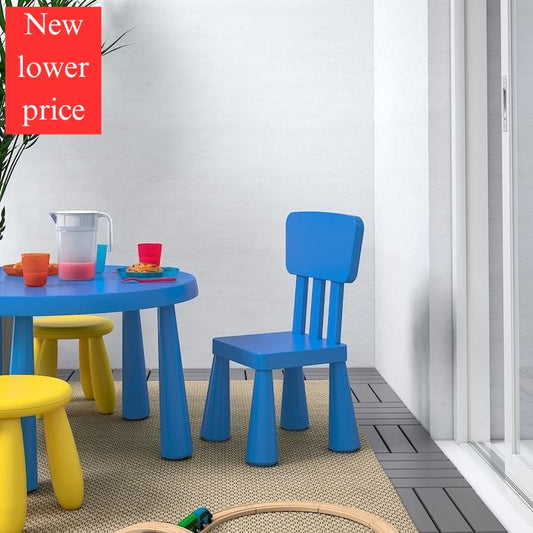 IKEA children's chair in blue color.