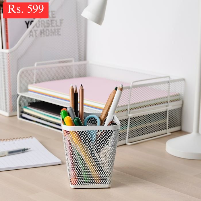 IKEA DRONJONS pen cup holder makeup holder in white color.