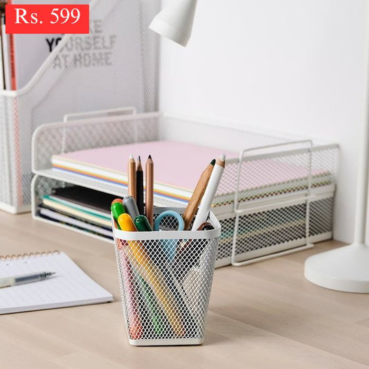 IKEA DRONJONS pen cup holder makeup holder in white color.