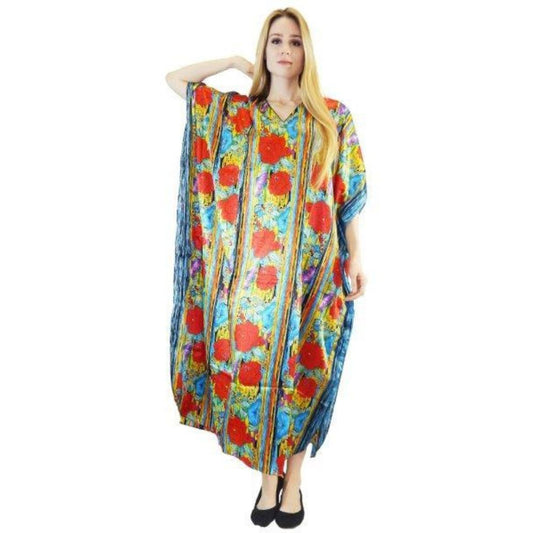 Red floral print kaftan.