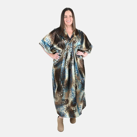Teal Blossom Drawstring Maxi Kaftan.