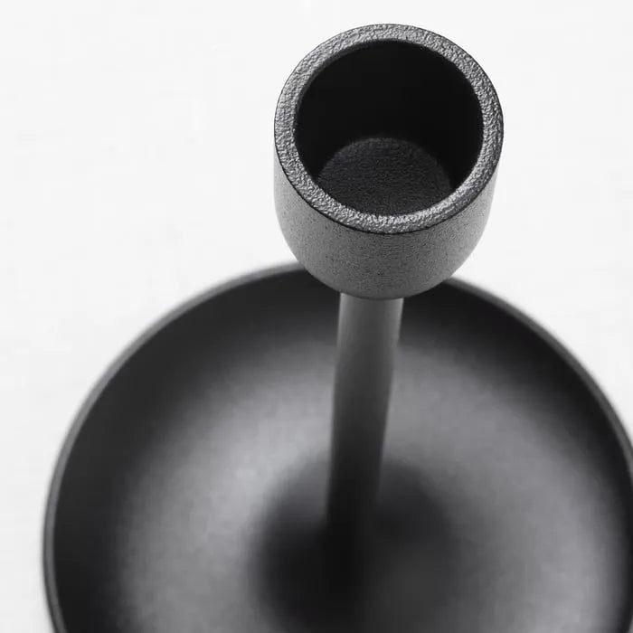 Close-up of IKEA FULLTALIG black candlestick