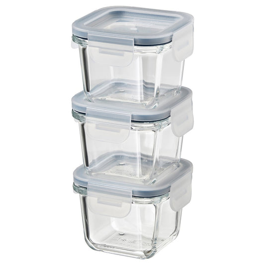 IKEA 365+ Food container with lid, square/glass, 180 ml pack of 3