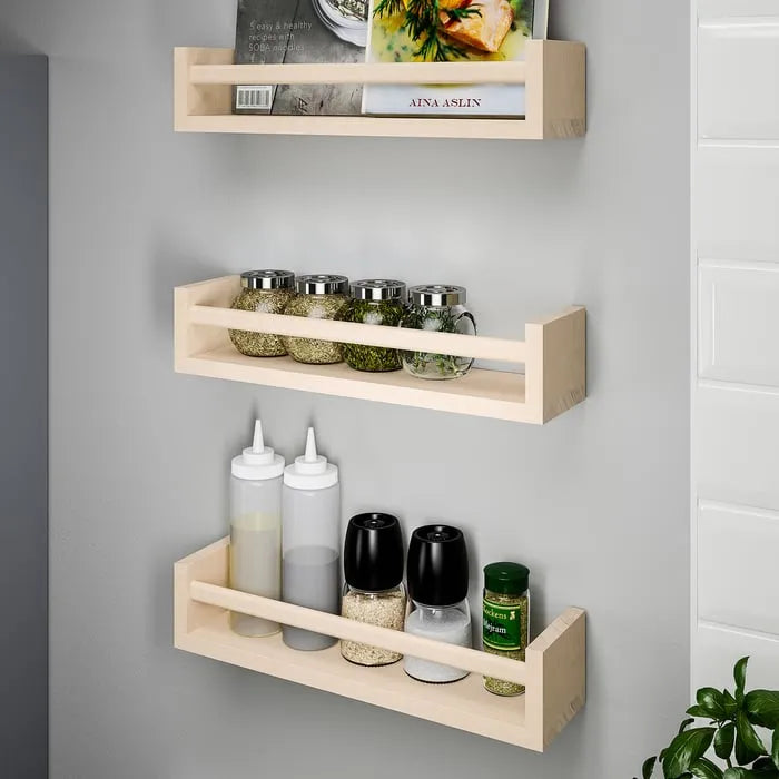 IKEA BEKVÄM wooden wall shelf for home decor.