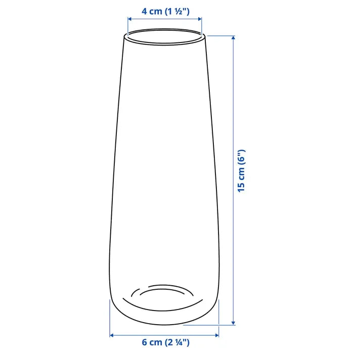 IKEA BERAKNA clear glass vase 15 cm with dimenions.