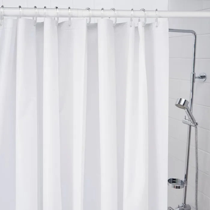 Minimalist IKEA BJÄRSEN white bathroom curtain design.