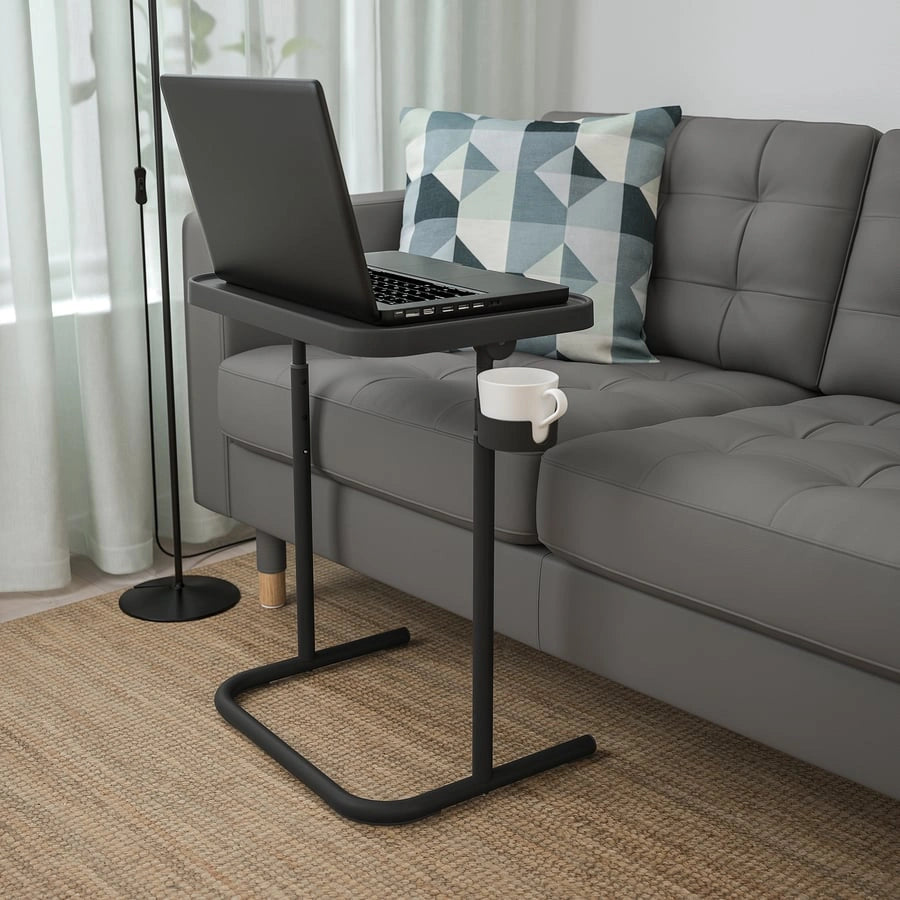 Side view of IKEA BJORKASEN foldable study table in anthracite