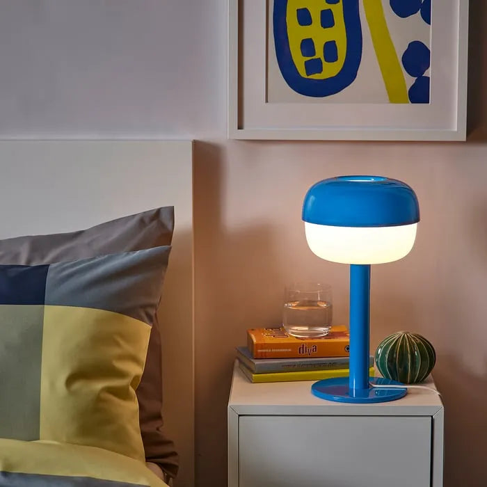 IKEA BLASVERK lamp on bedside table setup