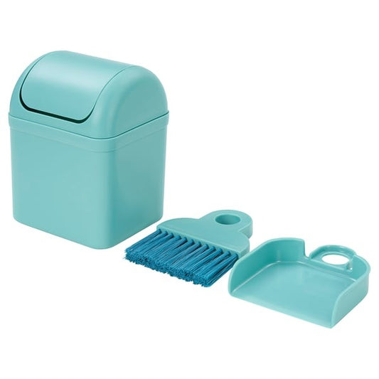 IKEA BÖNSYRSA desk cleaning set in turquoise for home and office use.