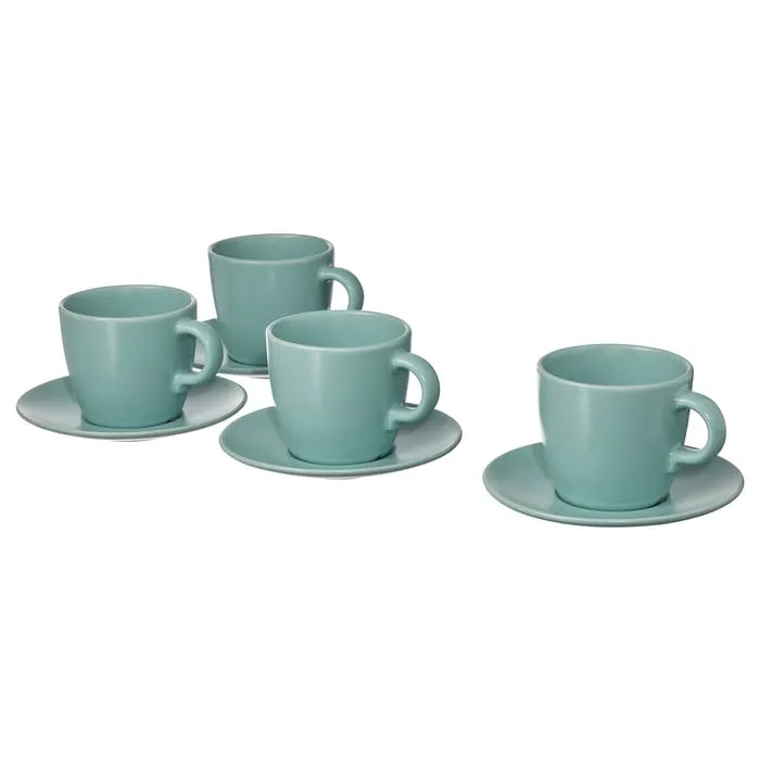 IKEA FÄRGKLAR cup with saucer matt light turquoise 25 cl pack of 4