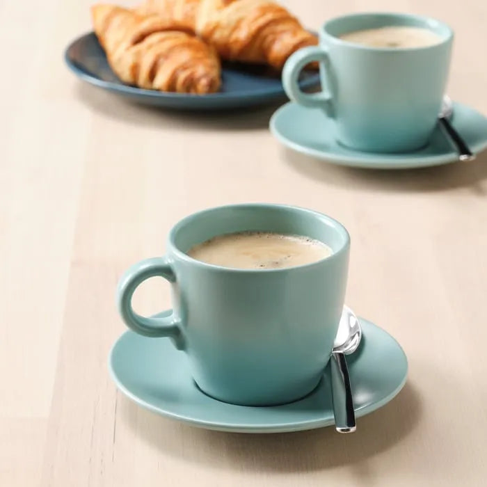 IKEA FÄRGKLAR tea cup and saucer set in light turquoise