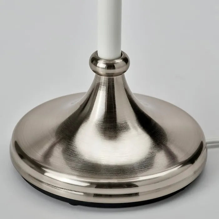 Nickel-plated base detail of IKEA FLYGHOJD lamp