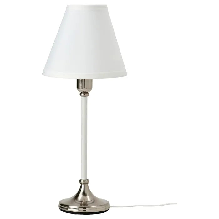 IKEA FLYGHOJD table lamp nickel-plated white 54 cm front view