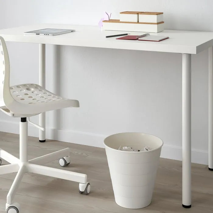 IKEA FNISS lightweight plastic waste bin in white for office use.