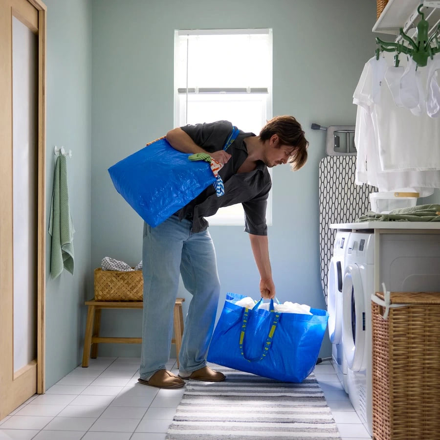 IKEA FRAKTA blue carrier bag used for laundry and household storage