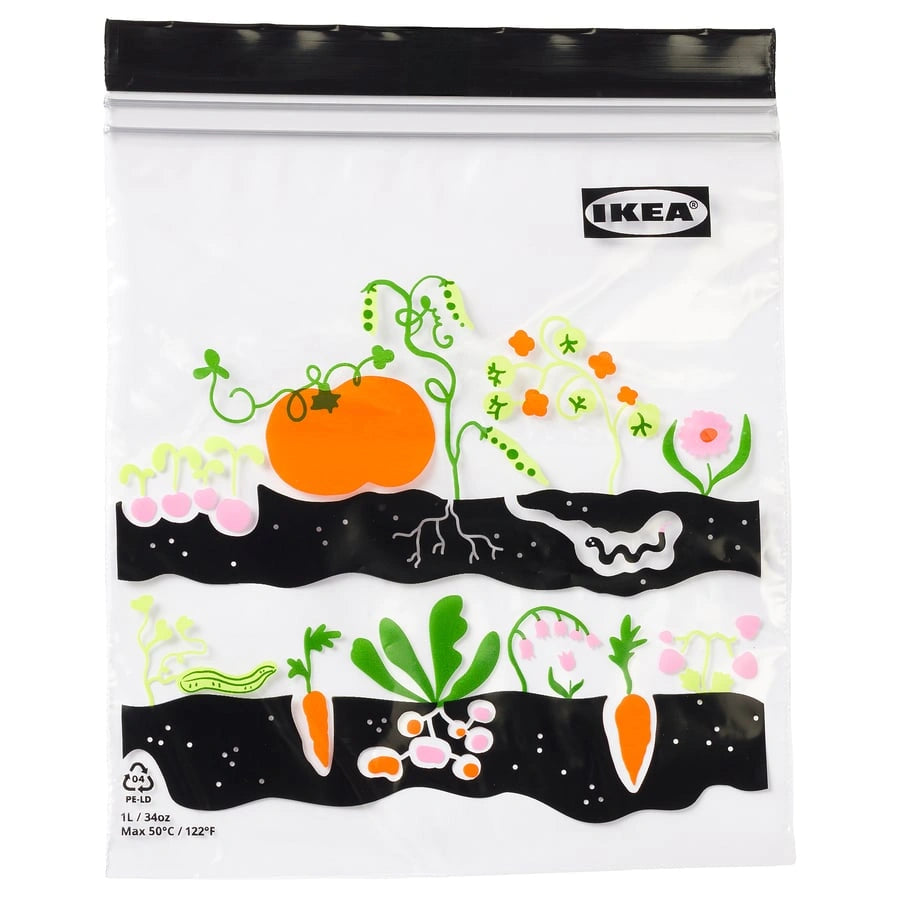 IKEA ISTAD resealable bag black fruit vegetables pattern 1 litre