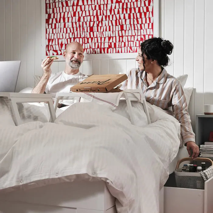 IKEA KLIPSK bed tray with dinner setup.