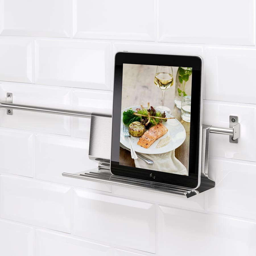 IKEA KUNGSFORS Tablet Stand, Book Stand, Wall Organizer, Stainless Steel, 26x12 cm