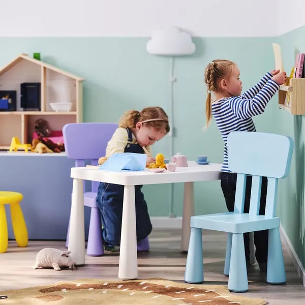 Durable plastic kids table IKEA MAMMUT white 77x55 cm.