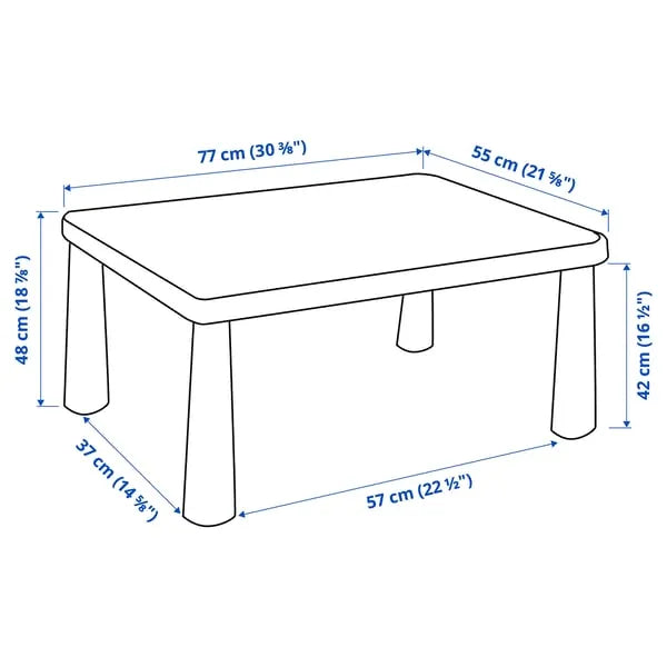 Durable plastic kids table IKEA MAMMUT white 77x55 cm.