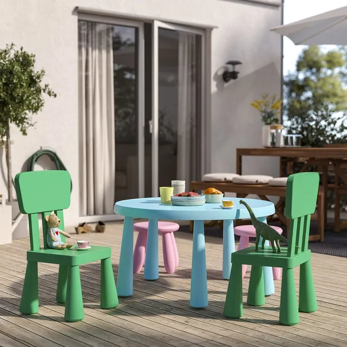 Durable outdoor toddler chair bright green IKEA Pakistan.