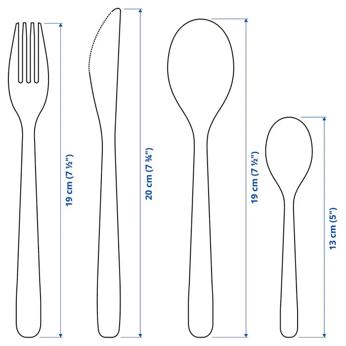 IKEA MOPSIG 16-piece cutlery set stainless steel dimensions.