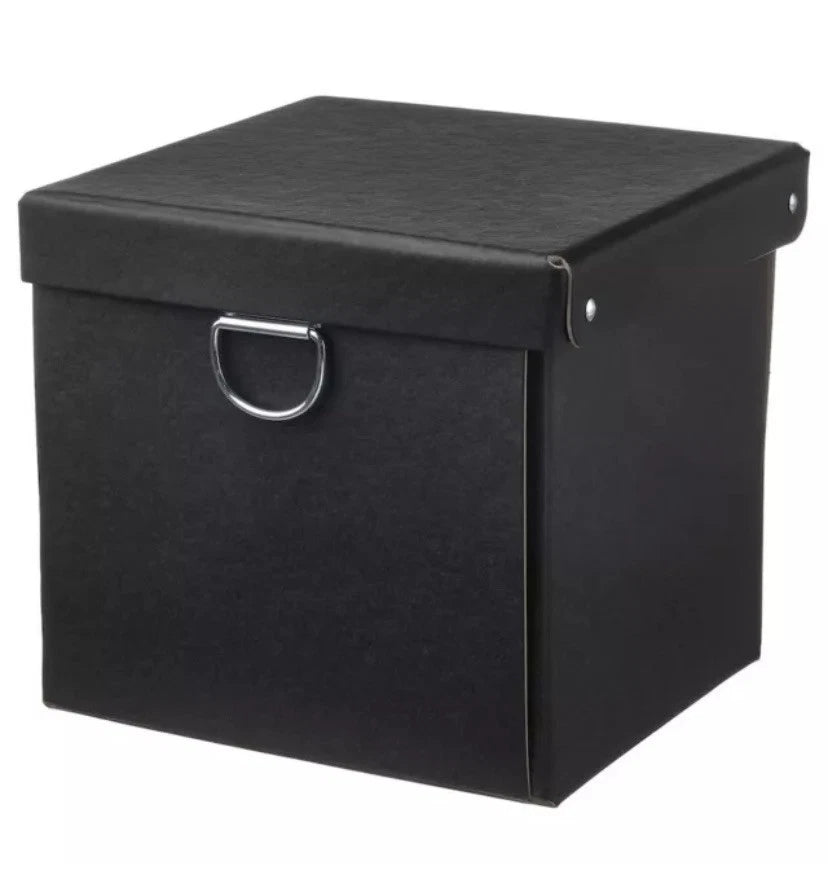 IKEA NIMM black storage box with lid 16.5x16.5x15 cm