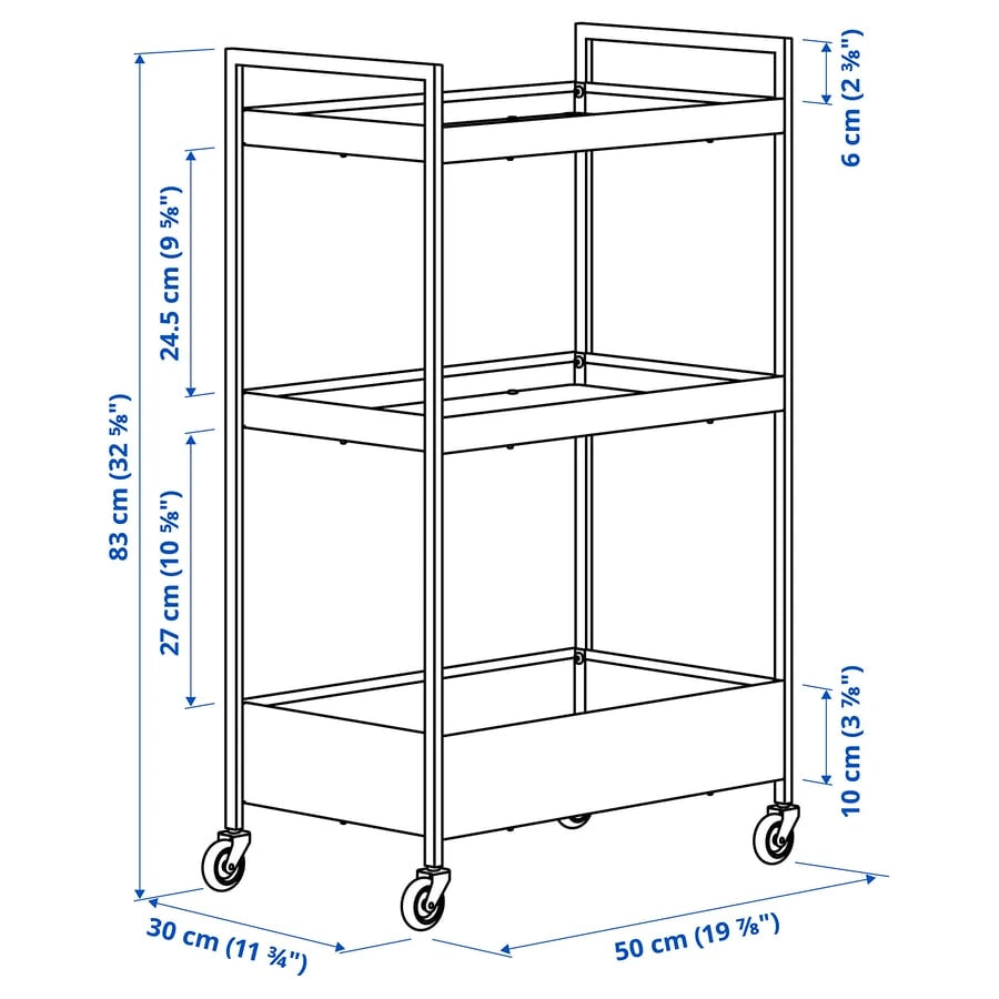 IKEA NISSAFORS trolley measuring 50.5x30x83 cm dimensions