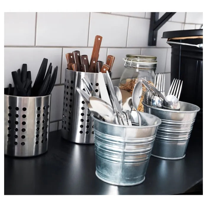 Ventilated stainless steel cutlery holder IKEA.