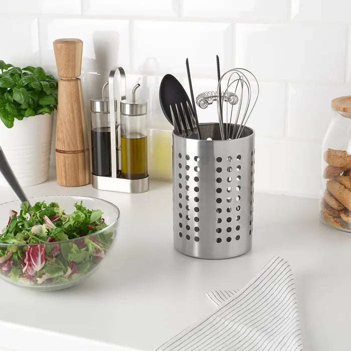IKEA ORDNING Stainless Steel Utensil Rack on Kitchen Counter.