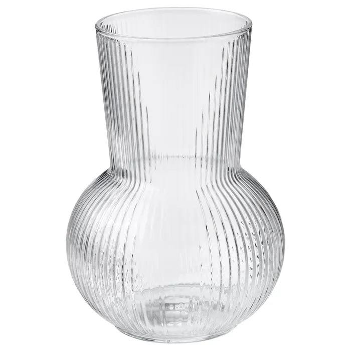 IKEA PADRAG clear glass vase 17 cm front view.