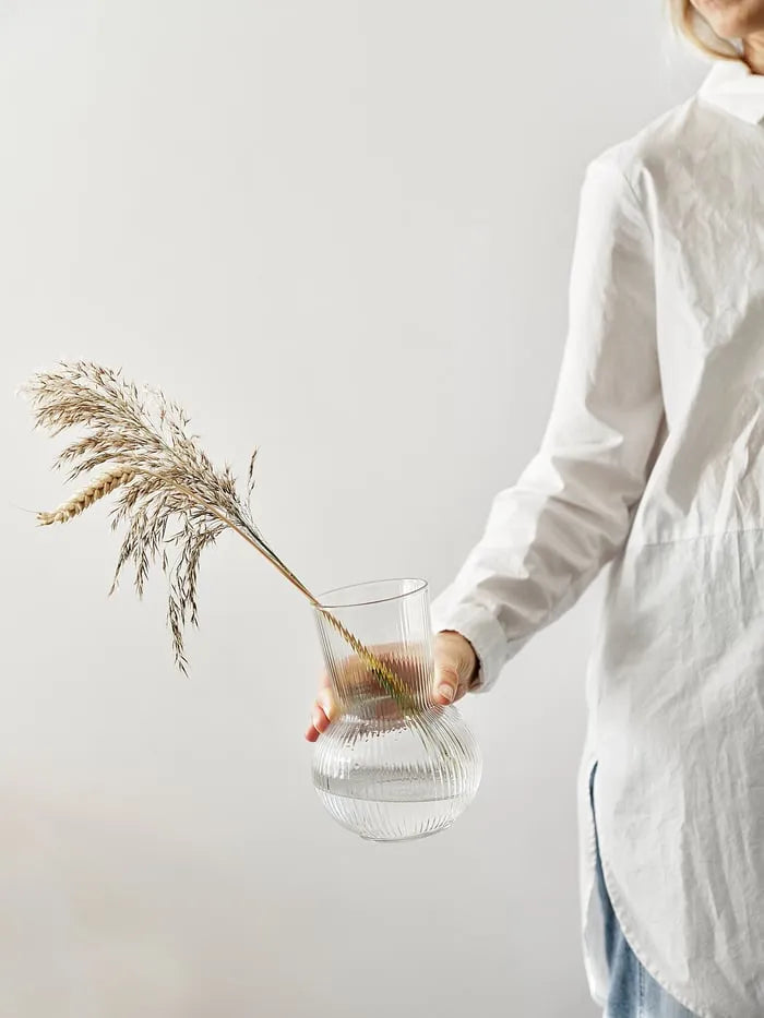 IKEA PADRAG clear glass vase 17 cm front view.