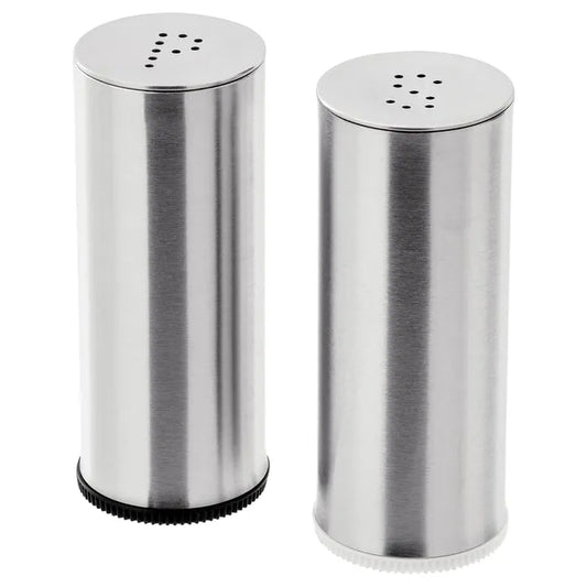 Close-up of IKEA PLATS salt and pepper shakers.