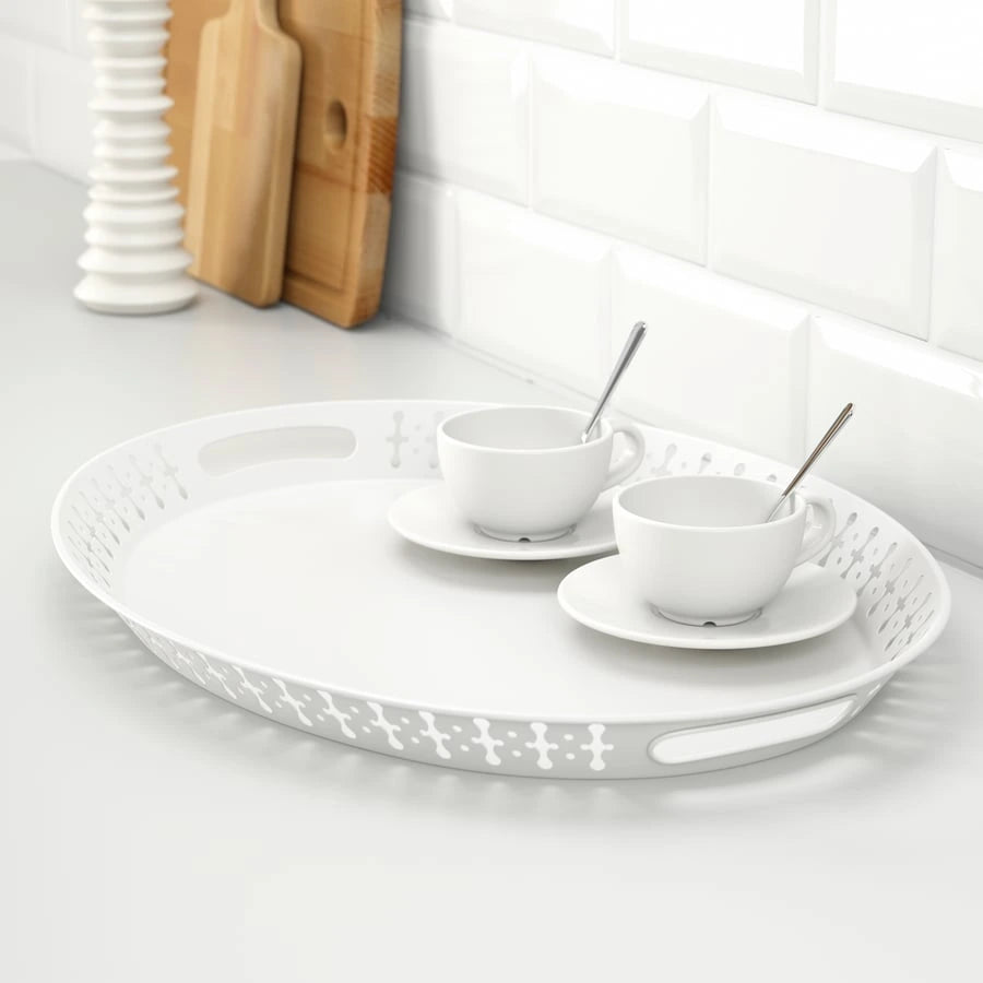 IKEA ROMANTISK white serving tray for drinks and snacks