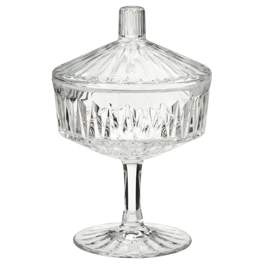 IKEA SÄLLSKAPLIG bowl with lid clear glass patterned 10 cm.