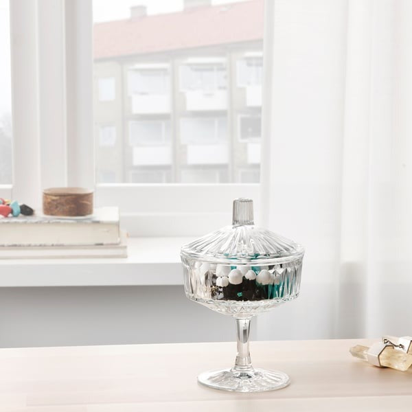 IKEA SÄLLSKAPLIG bowl with lid clear glass patterned 10 cm.