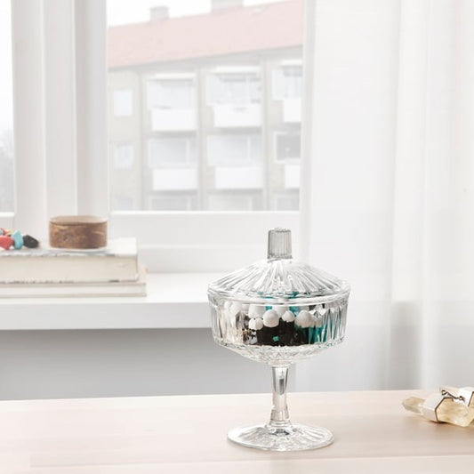 IKEA SÄLLSKAPLIG bowl with lid clear glass patterned 10 cm.