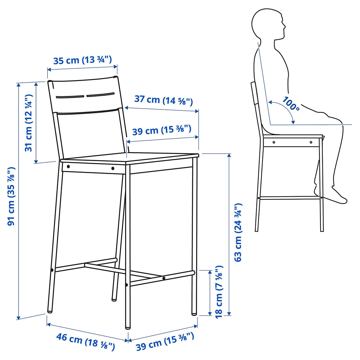 IKEA SANDSBERG 63 cm bar stool dimensions