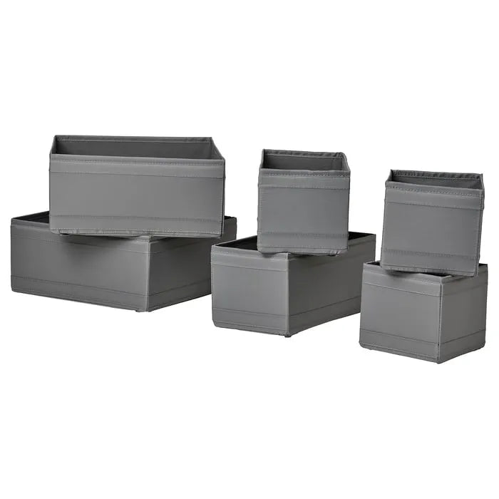 Foldable IKEA SKUBB storage box set dark grey polyester.