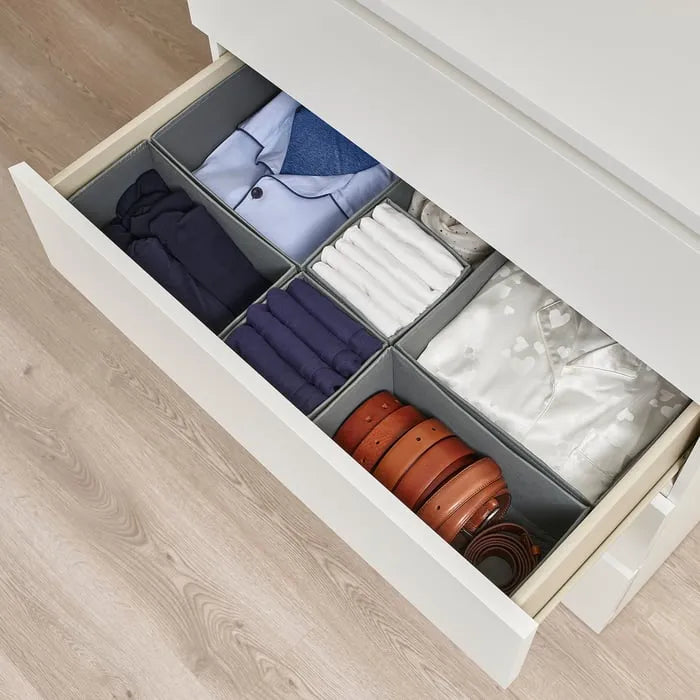 IKEA SKUBB box set of 6 dark grey storage boxes for wardrobe and drawers.