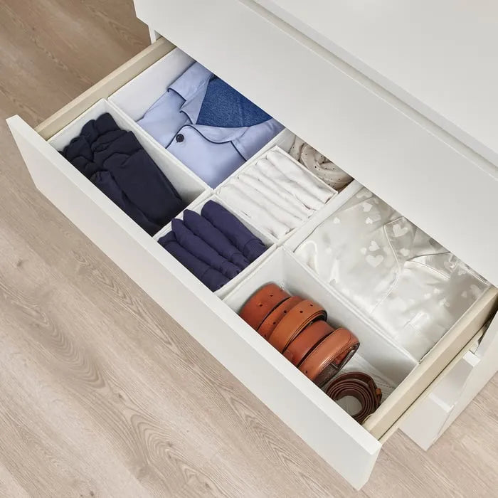 IKEA SKUBB box set of 6 white storage boxes for wardrobe and drawers.