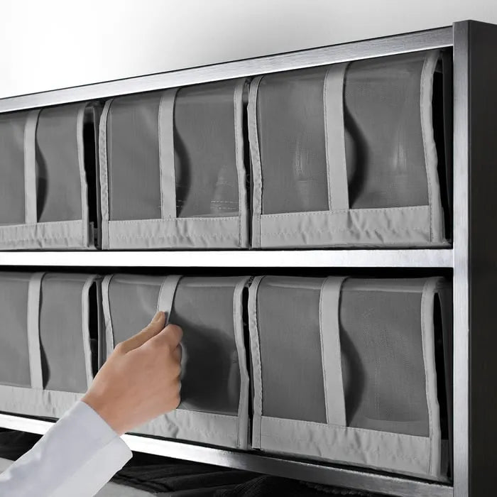 IKEA SKUBB dark grey shoe box pack of 4, 22x34x16 cm for wardrobe storage.