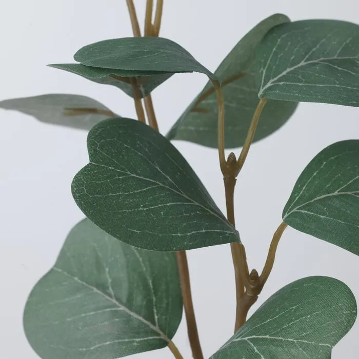 Close-up of IKEA SMYCKA artificial eucalyptus leaves texture