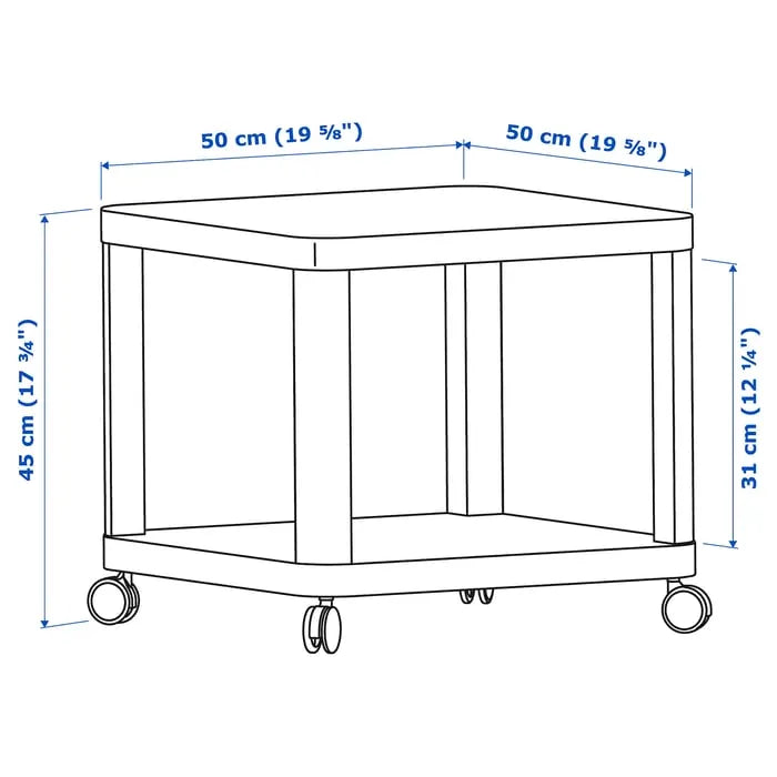 IKEA TINGBY grey side table with castors for small spaces.