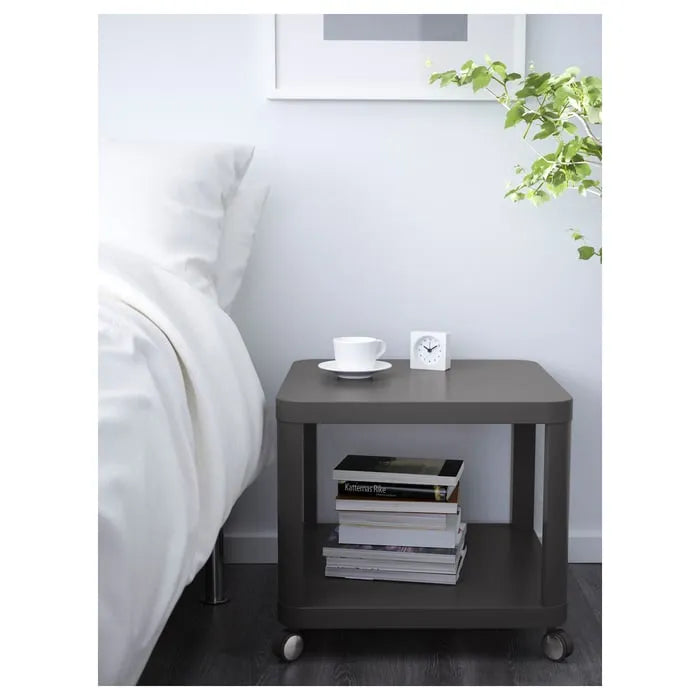 IKEA TINGBY side table on castors grey 50x50 cm in living room.