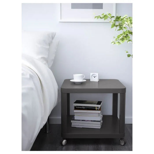 IKEA TINGBY side table on castors grey 50x50 cm in living room.