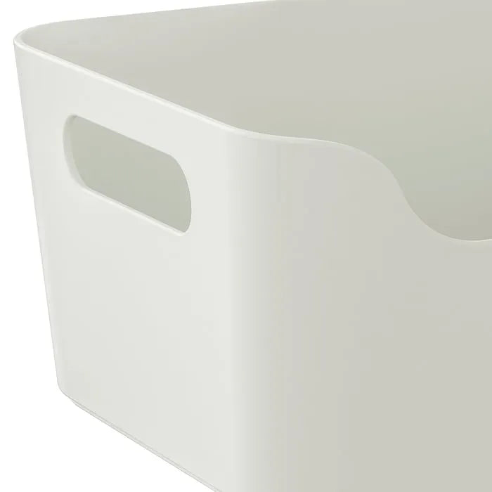 Closeup of IKEA UPPDATERA storage box in white 24x17 cm.