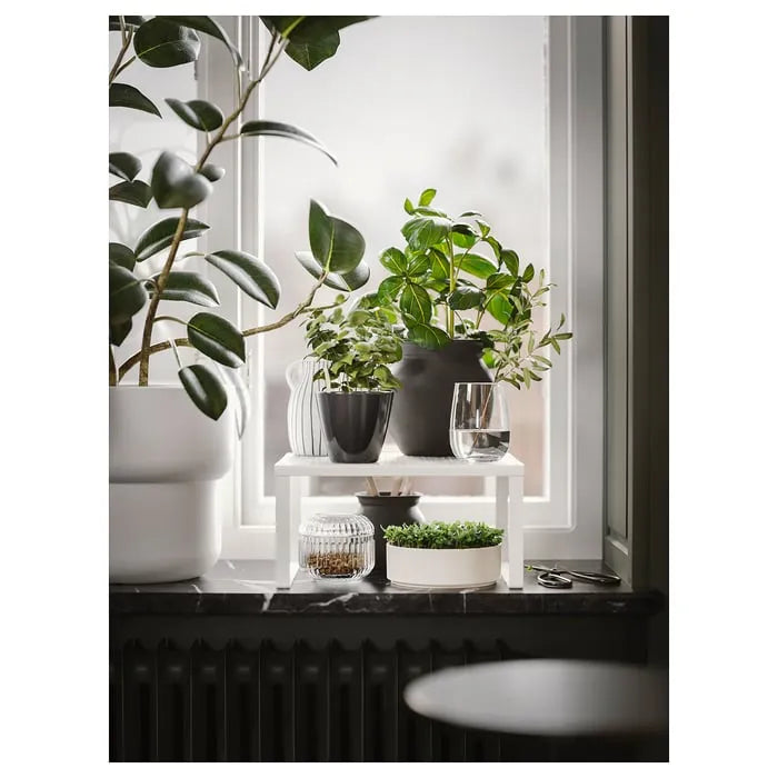 KEA VARIERA white shelf riser for plants.