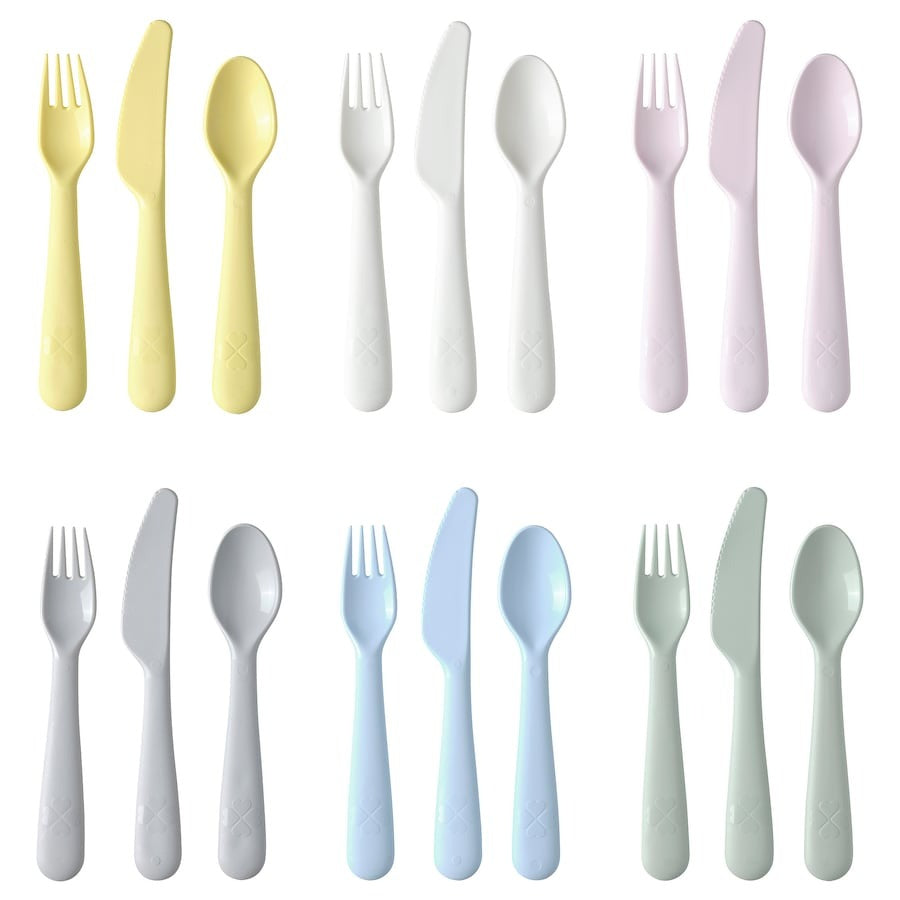 IKEA KALAS Kids Cutlery Set Mixed Colors 18 Piece Set