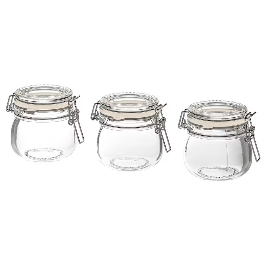 IKEA KORKEN Jar with Lid Clear Glass Pack of 3 Size 13 cl